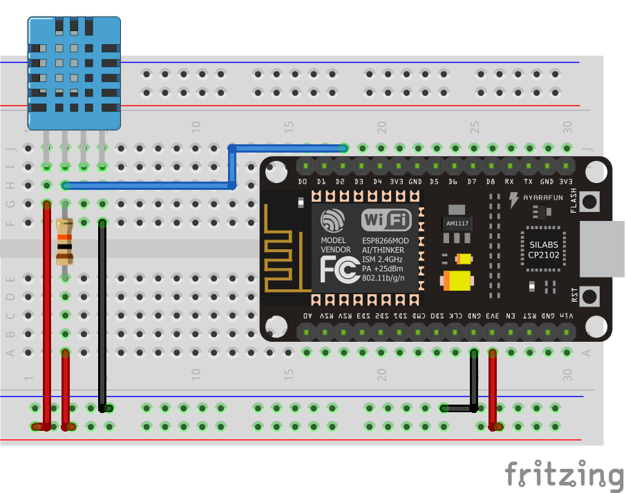 Circuito para monitorar a temperatura e umidade com sensor DHT11.