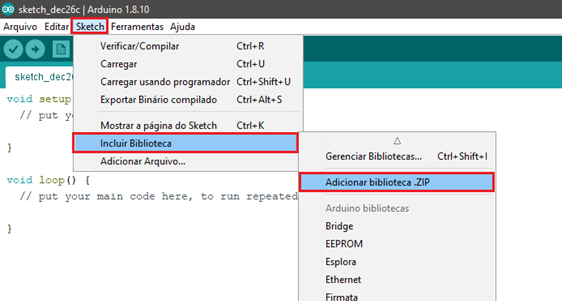 Incluir biblioteca no Arduino IDE