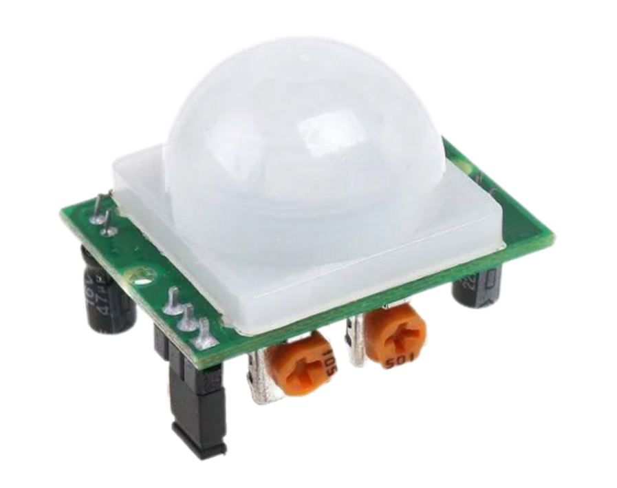 A imagem tem a finalidade de mostrar um sensor de presença de movimento HC-SR501 em sua forma real e física