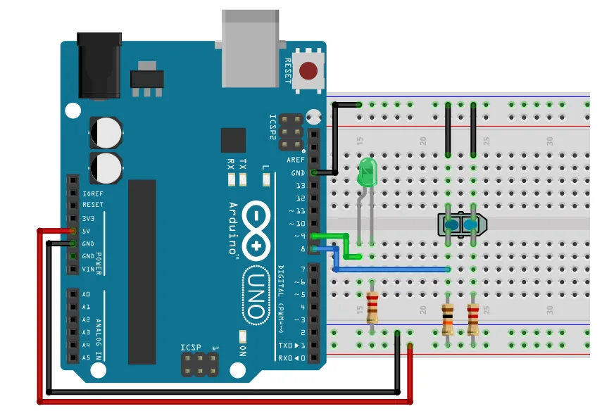 A imagem mostra de maneira ilustrativa o funcionamento de um circuito para dectar linha com sensor infravermelho. Blog da Robótica.