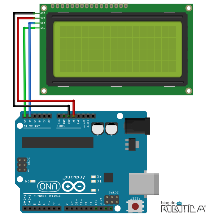 Descrição do circuito para utilização do display 20x4 e módulo I2C.