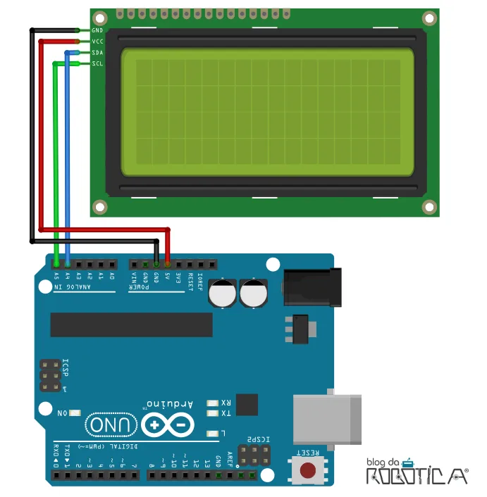 Descrição do circuito para utilização do display 20x4 e módulo I2C.