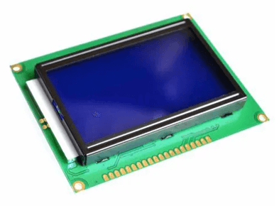 A imagem mostra uma foto tirada de um display gráfico LCD 128X64
