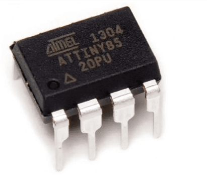 A figura mostra um foto real tirada do microcontrolador ATtiny 85