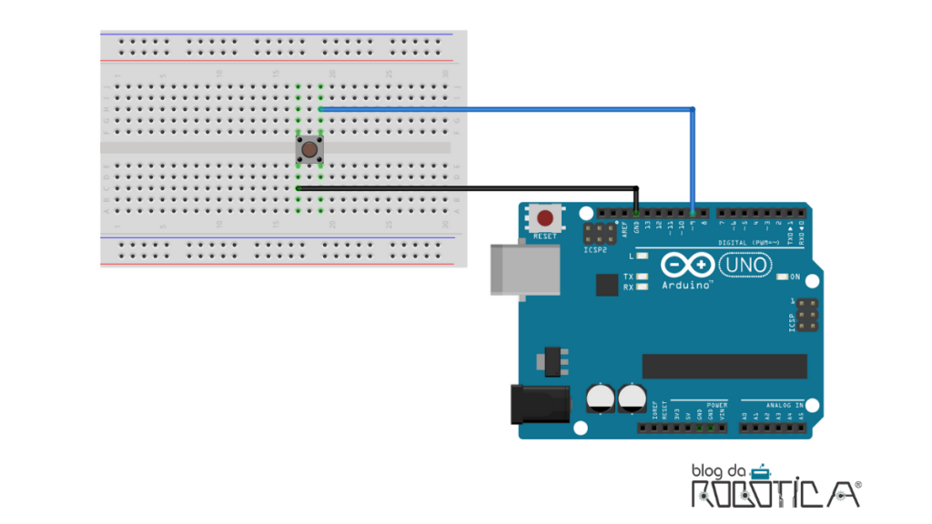 Figura ilustrativa do esquemático de ligação para utilização de resistor pull-up do Arduino.
