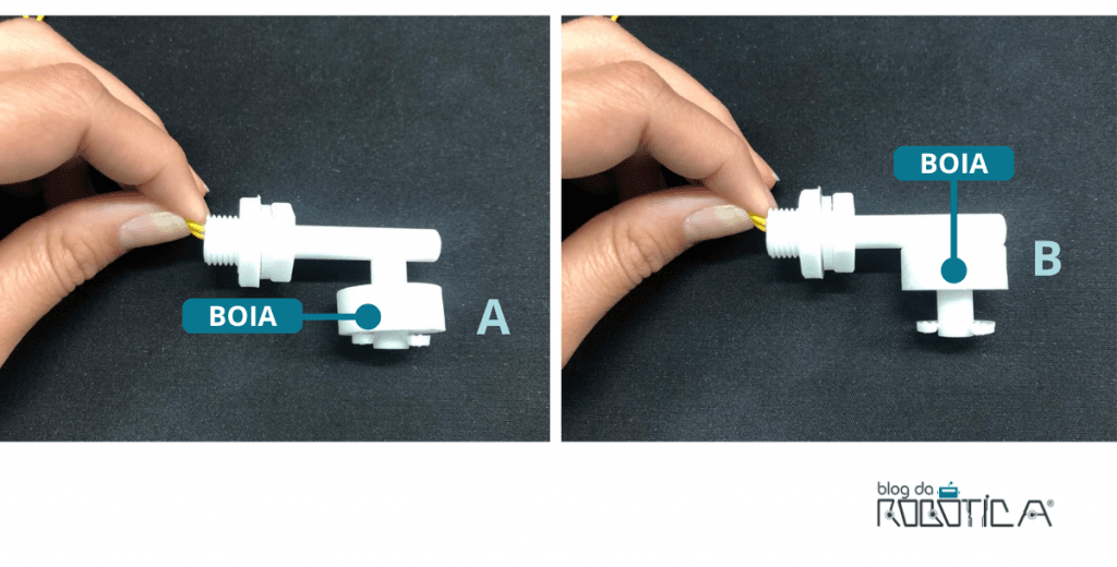 Imagem ilustrativa do modo de funcionamento do sensor de nível boia de água.