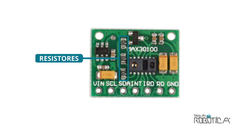 Figura ilustrativa dos resistores pull-up do sensor de frequência cardíaca e oxímetro MAX30100