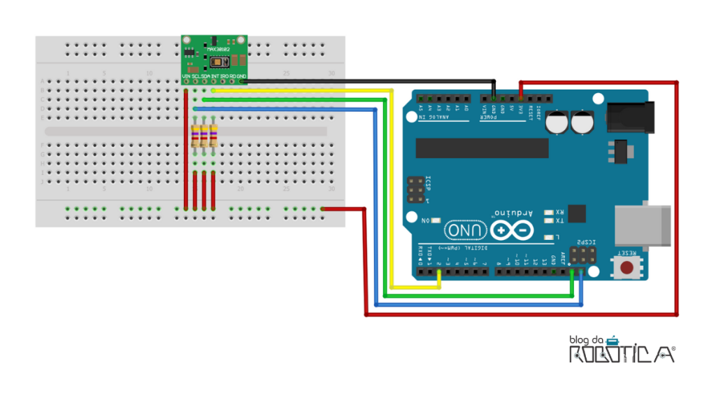 Imagem ilustrativa do circuito para utilização do sensor de frequência cardíaca e oxímetro MAX30100.