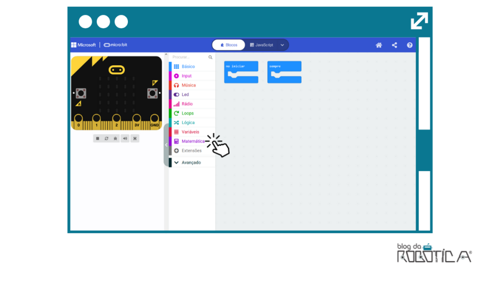 Imagem ilustrativa da interface de programação do MakeCode.