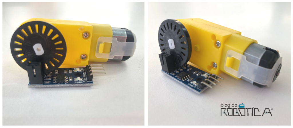 Imagem ilustrativa do disco encoder acoplado ao eixo do motor para uso com o sensor de velocidade encoder