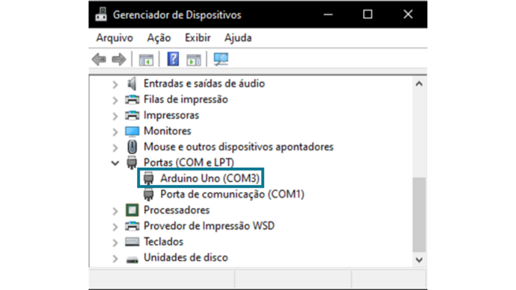 Reconhecimento do Arduino no Gerenciador de Dispositivos