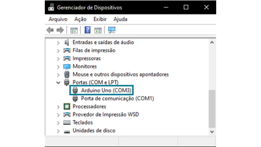 Reconhecimento do Arduino no Gerenciador de Dispositivos