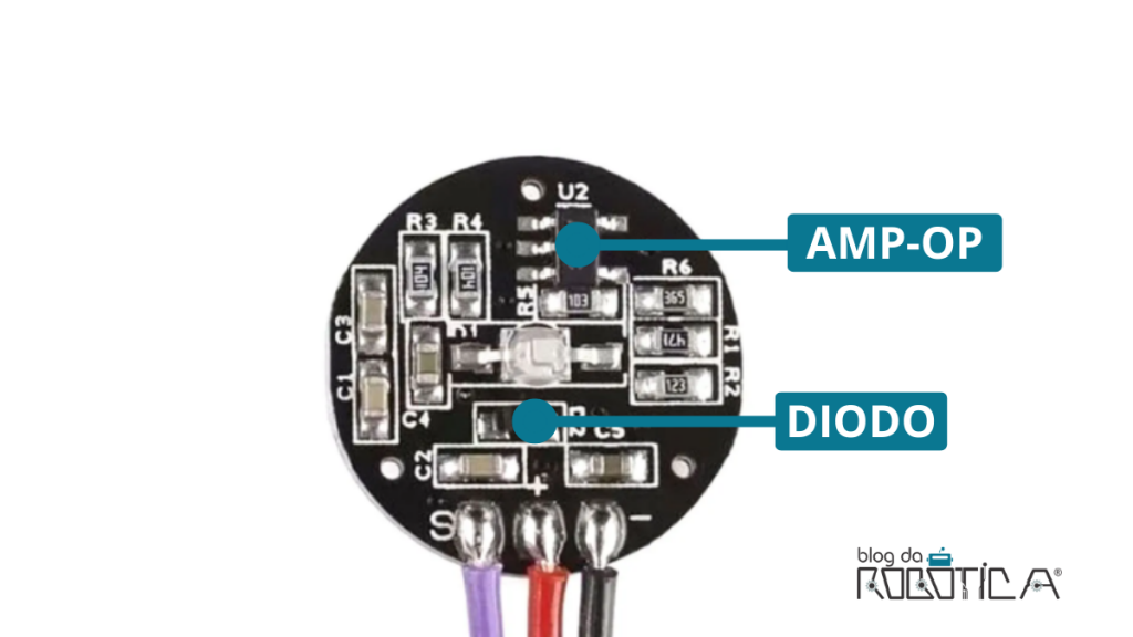 Imagem ilustrativa da Amp-OP e diodo de proteção do sensor de batimento cardíaco monitor de pulso.