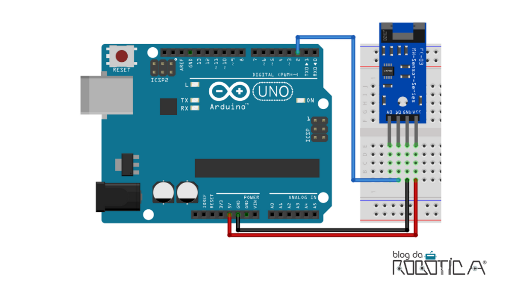 Imagem ilustrativa do circuito de ligação do sensor de velocidade encoder com o Arduino.