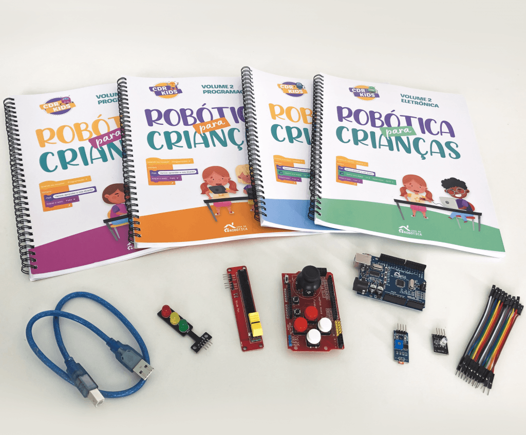 Imagens ilustrativas dos livros e componentes do Kit CDR Kids.