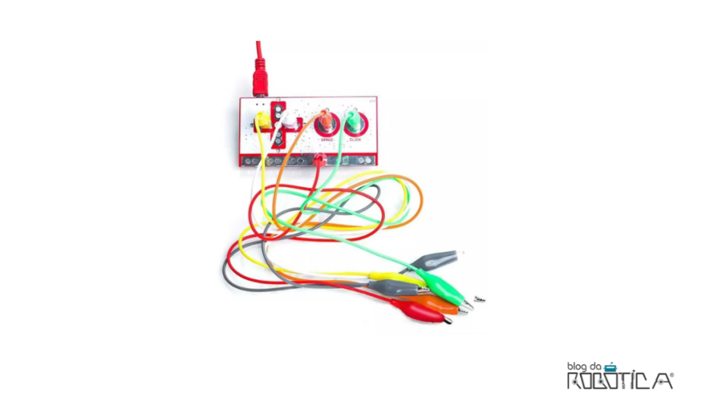 Imagem ilustrativa da Makey Makey com cabos de jacaré