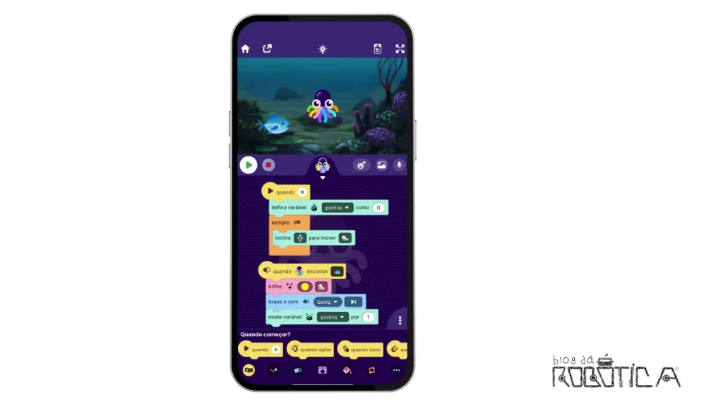 Programação do jogo no OctoStudio.