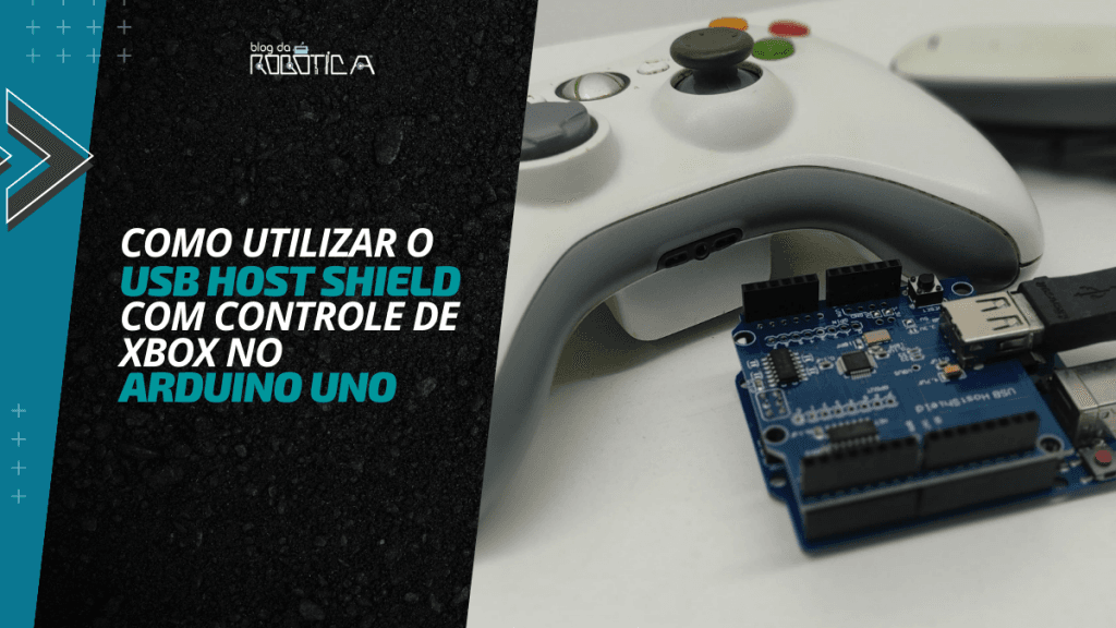 Banner com imagem do Arduino Leonardo e o usb Host Shield conectado ao Controle de Xbox.