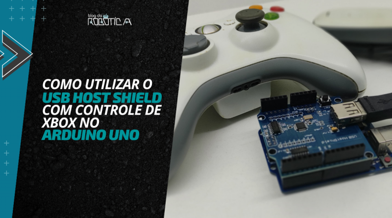 Banner com imagem do Arduino Leonardo e o usb Host Shield conectado ao Controle de Xbox.