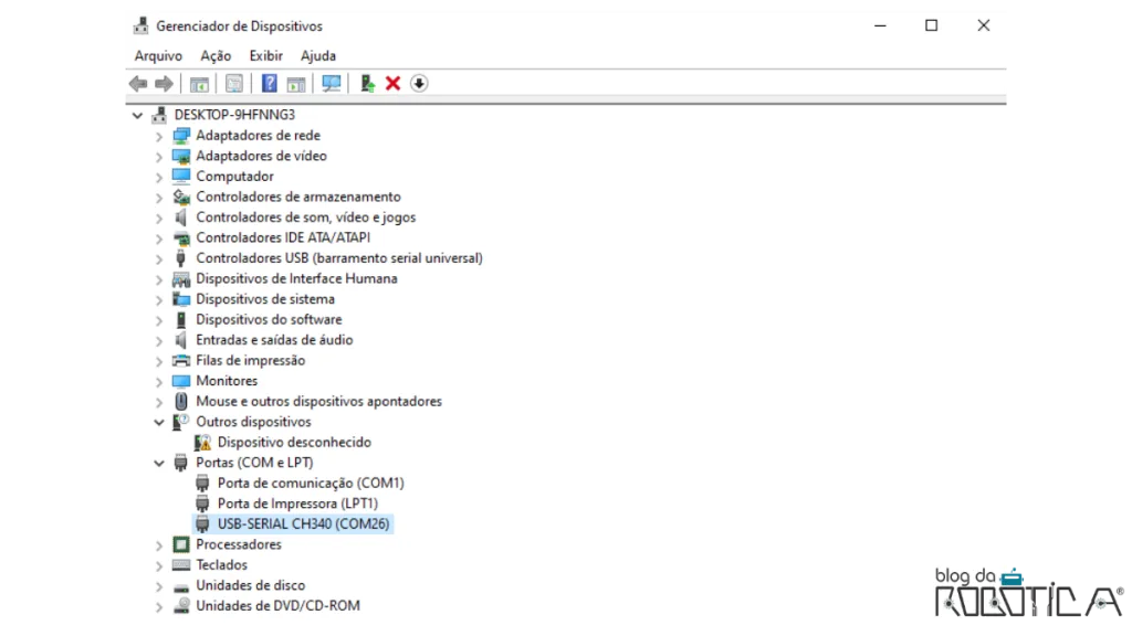 Módulo CH340 aberto no gerenciador de arquivos.
