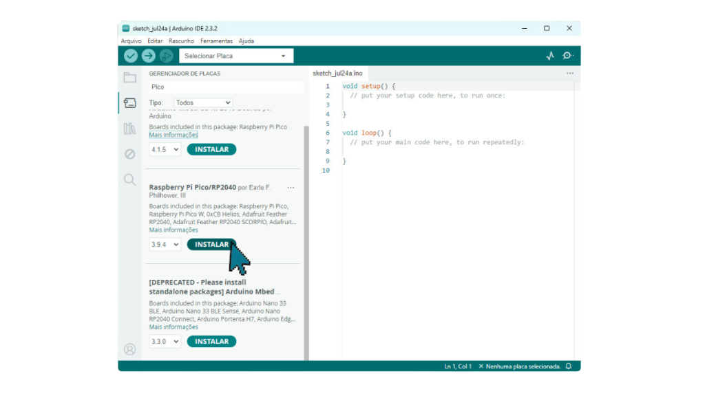 Aba do gerenciador de placas da Arduino IDE.