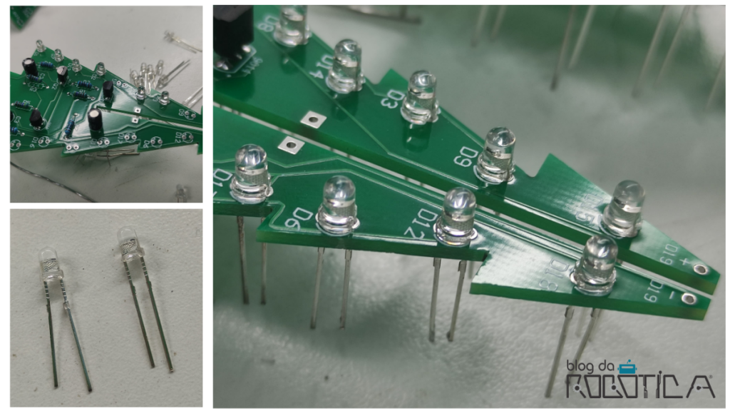 LEDs sendo colocados na placa.