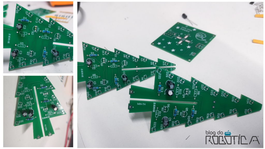 Resistores de 100 ohms posicionados na placa.