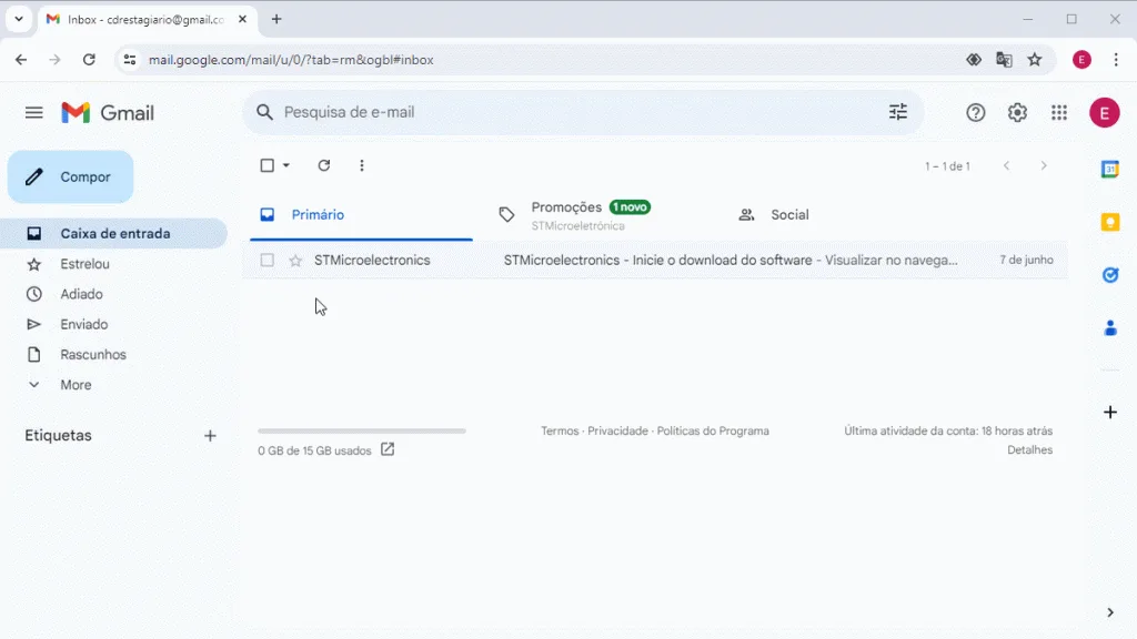 Acessando link de download do STM32CubeProgrammer via e-mail