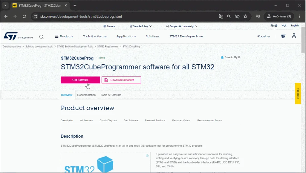 Fazendo o downloado do STM32CubeProgrammer