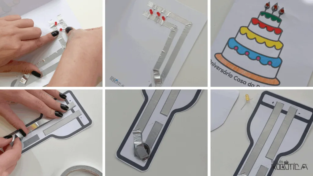 Imagem ilustrativa da Figura 1 - Circuitos com papel, fita condutiva, LEDs e bateria