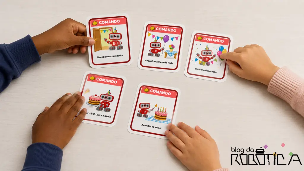 Figura 1: Atividades desplugadas permitem trabalhar comandos, sequências e identificação de erros sem utilizar equipamentos eletrônicos.